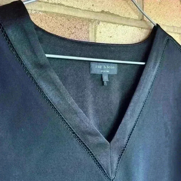 rag & bone NEW YORK long sleeve Black V neck mixed media top XS - Picture 5 of 8